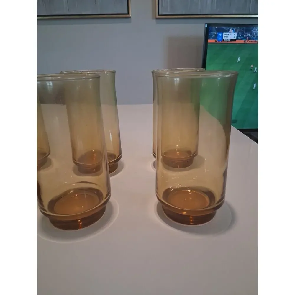 Set of 6 Vintage Libbey Bolero Gold Amber Glasses Tumblers MCM 1970s